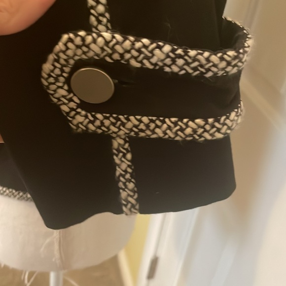 Caché Vintage Black Asymmetrical Double Breasted Short Jacket w/ Unique Trim - Picture 7 of 9